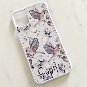 Personalised Phone Case with Purple Birds and Flowers