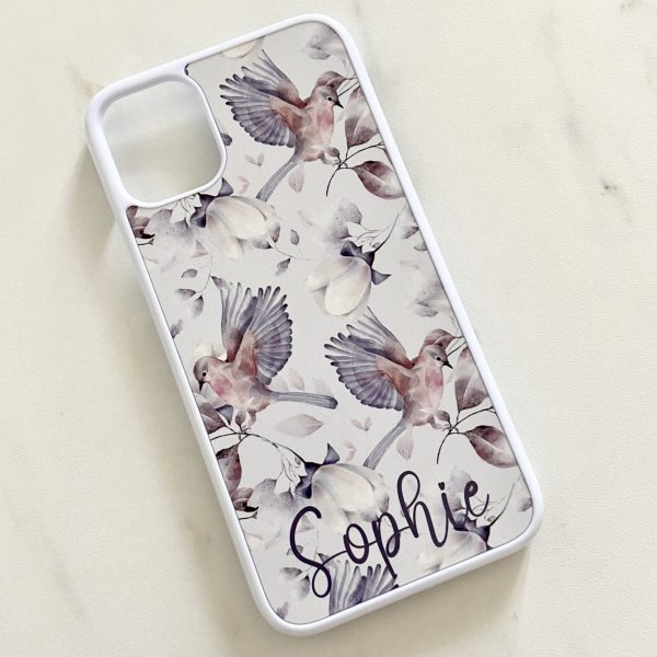 Personalised Phone Case with Purple Birds and Flowers