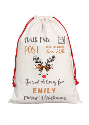 Personalised Christmas Grey Reindeer Sack