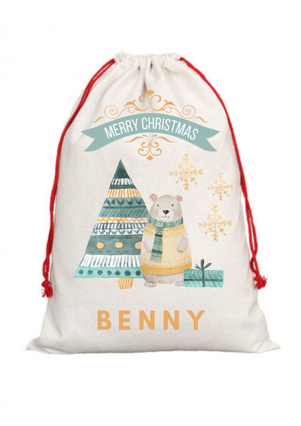Personalised Christmas Bear Sack