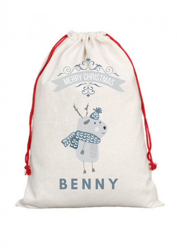 Personalised Christmas Blue Bear Sack