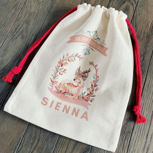 Personalised Christmas Pretty Pink Reindeer Sack