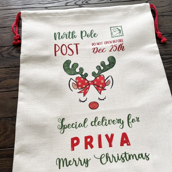 Personalised Christmas Red Reindeer Sack - Image 2