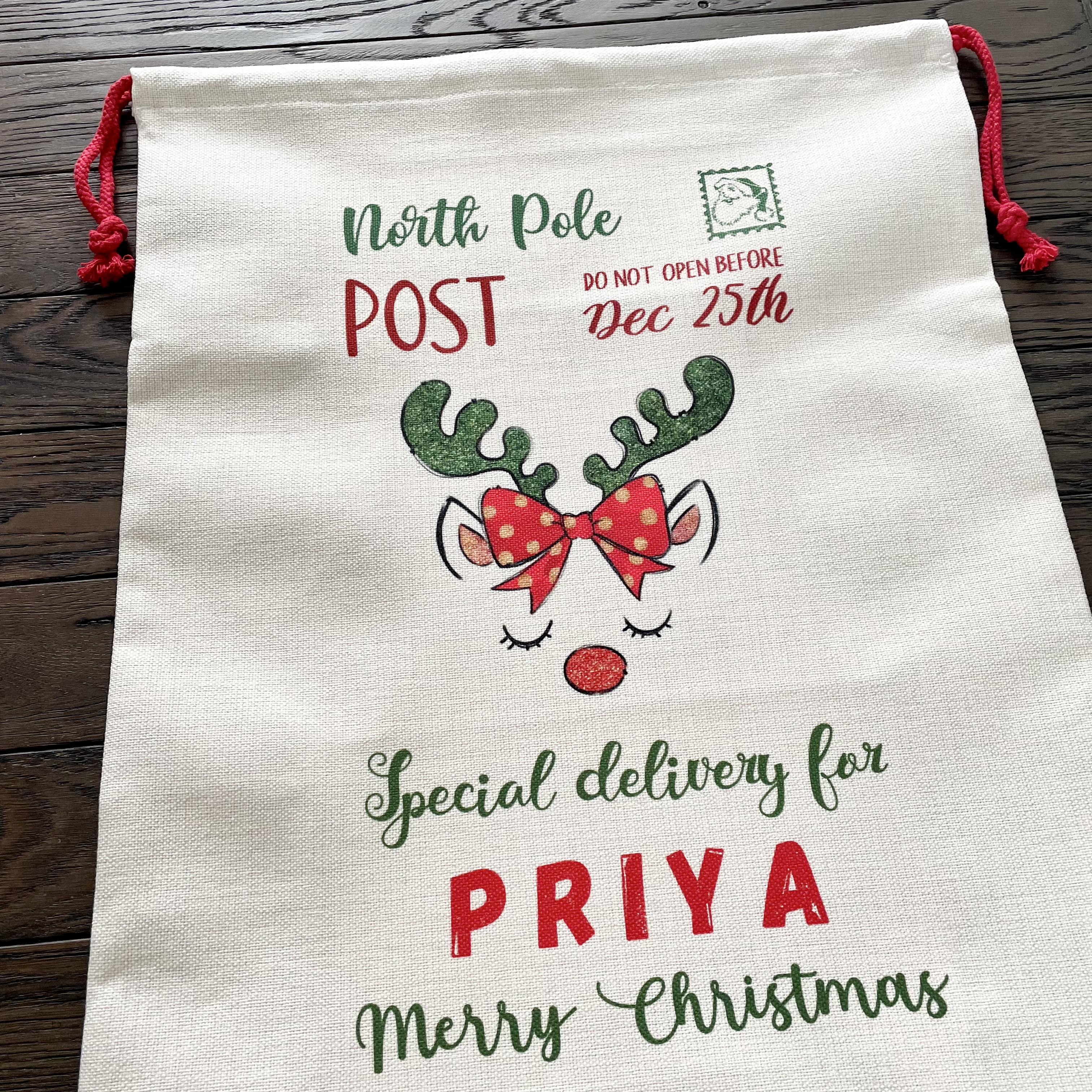 Personalised Christmas Red Reindeer Sack - Image 2