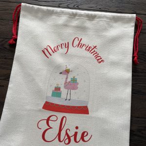 Personalised Flamingo Snow Globe Christmas Sack