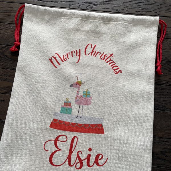 Personalised Flamingo Snow Globe Christmas Sack