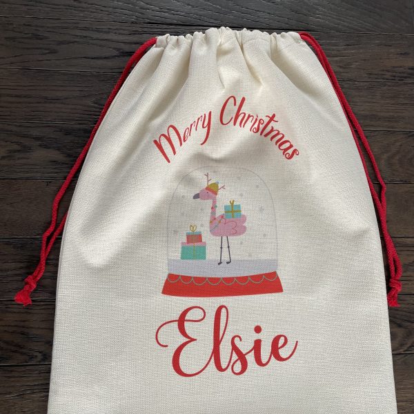 Personalised Flamingo Snow Globe Christmas Sack - Image 2