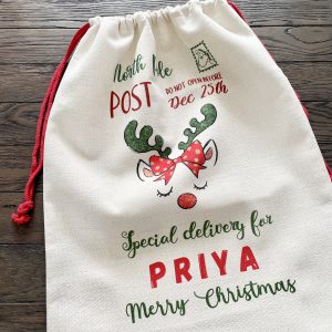 Personalised Christmas Red Reindeer Sack
