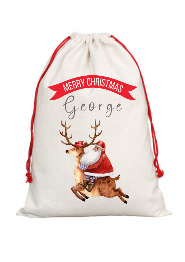 Personalised Santa Reindeer Christmas Sack