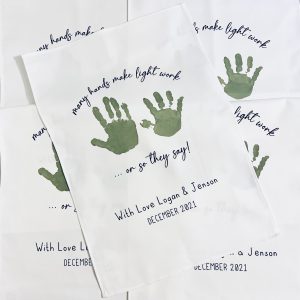 Personalised Many Hands Make Light Work Tea Towel