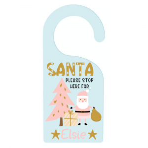 Personalised Pink Santa Stop Here Door Hanger