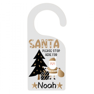 Personalised Gold Santa Stop Here Door Hanger