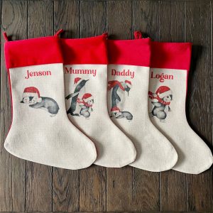 Personalised Red Penguins Christmas Stocking - Set of 4