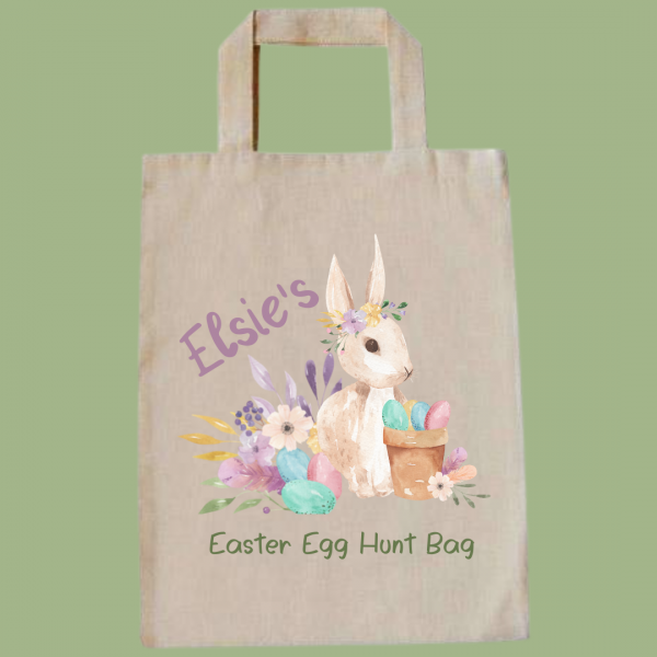 Personalised Floral Bunny Gift or Easter Egg Hunt Bag