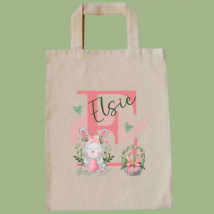 Personalised Pink Bunny Name Gift or Easter Egg Hunt Bag