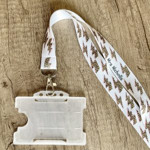 Personalised Leopard Print Lighting Bolt Lanyard | Teacher Lanyard