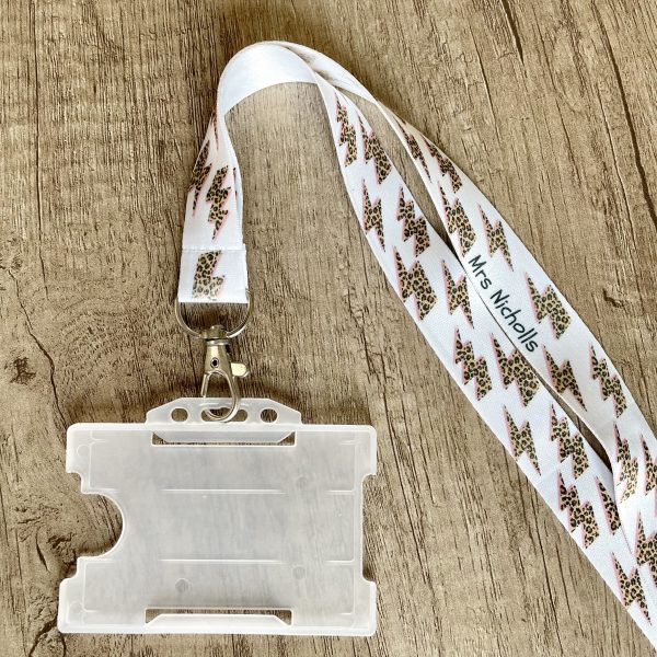 Personalised Leopard Print Lighting Bolt Lanyard | Teacher Lanyard