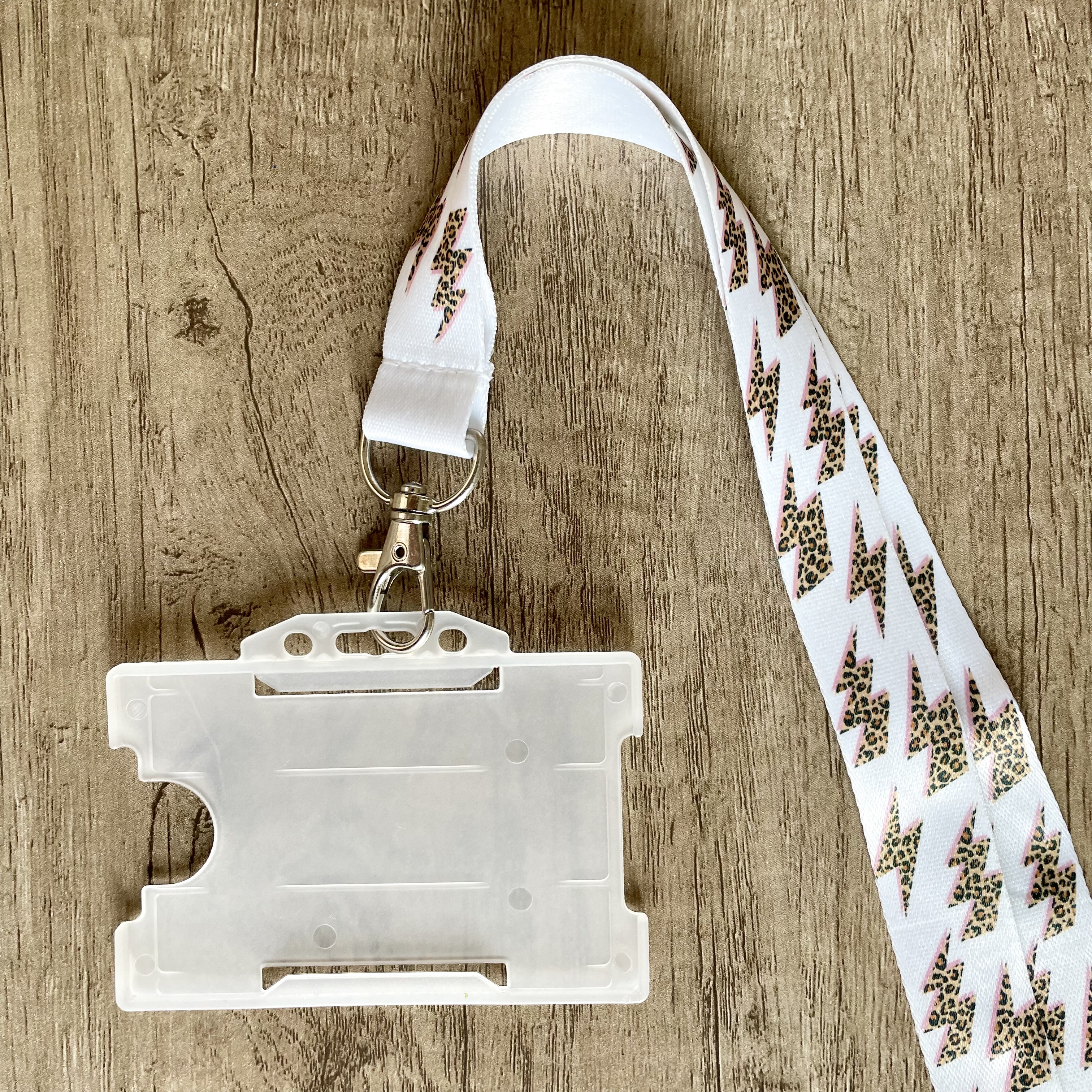 Personalised Leopard Print Lighting Bolt Lanyard | Teacher Lanyard - Image 3