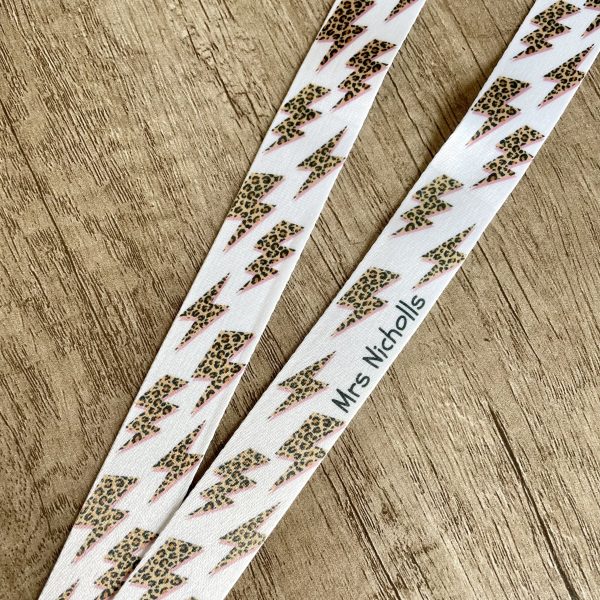 Personalised Leopard Print Lighting Bolt Lanyard | Teacher Lanyard - Image 2