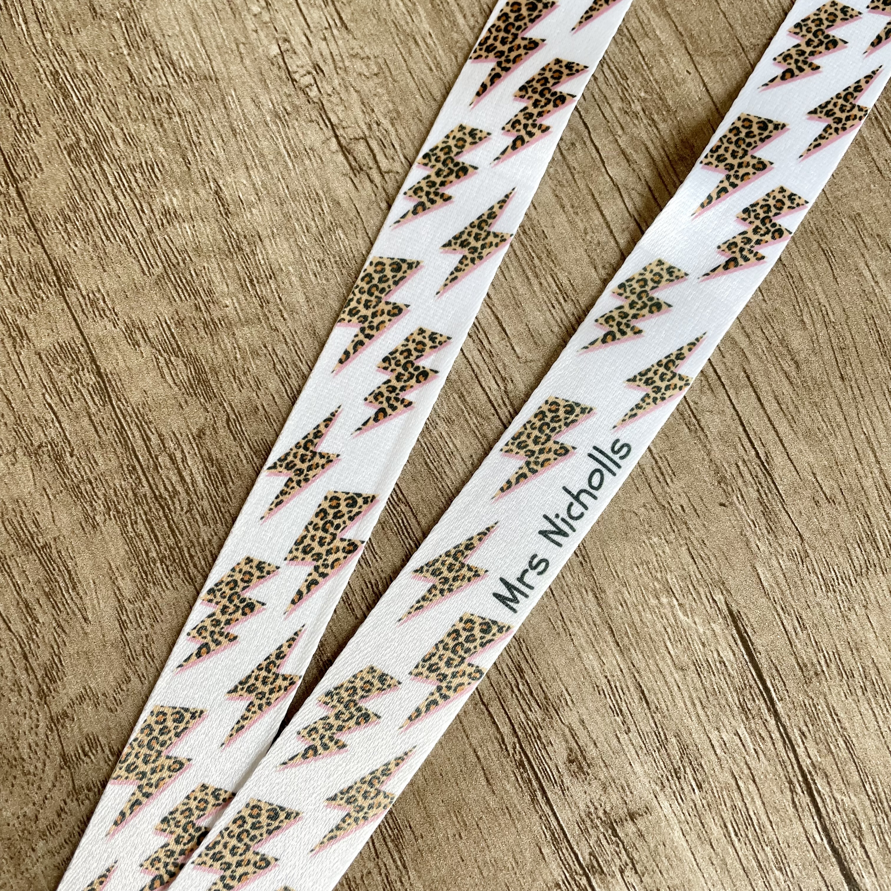 Personalised Leopard Print Lighting Bolt Lanyard | Teacher Lanyard - Image 2