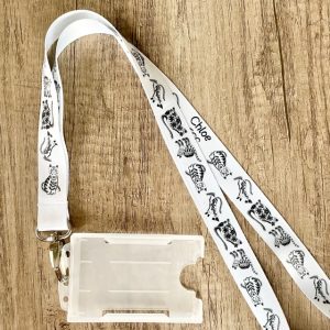 Personalised Black & White Cat Print Lanyard | Teacher Lanyard