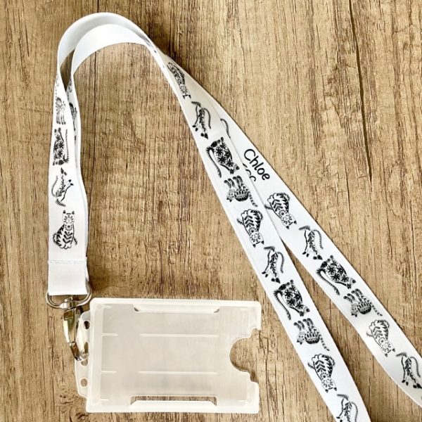 Personalised Black & White Cat Print Lanyard | Teacher Lanyard