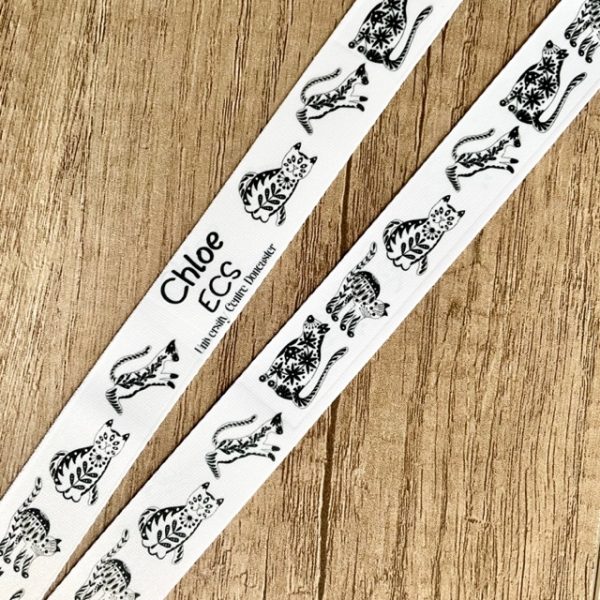 Personalised Black & White Cat Print Lanyard | Teacher Lanyard - Image 2