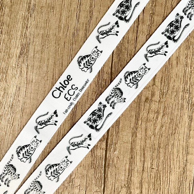 Personalised Black & White Cat Print Lanyard | Teacher Lanyard - Image 2
