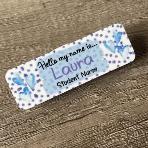 Personalised Hello my name is Blue Heart Name Badge