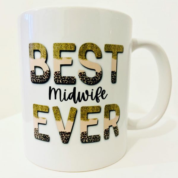 Personalised best midwife leopard pint mug