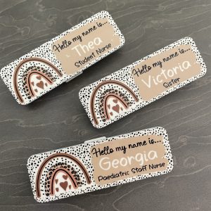 Personalised Hello my name is Leopard rainbow spot Print Name Badge