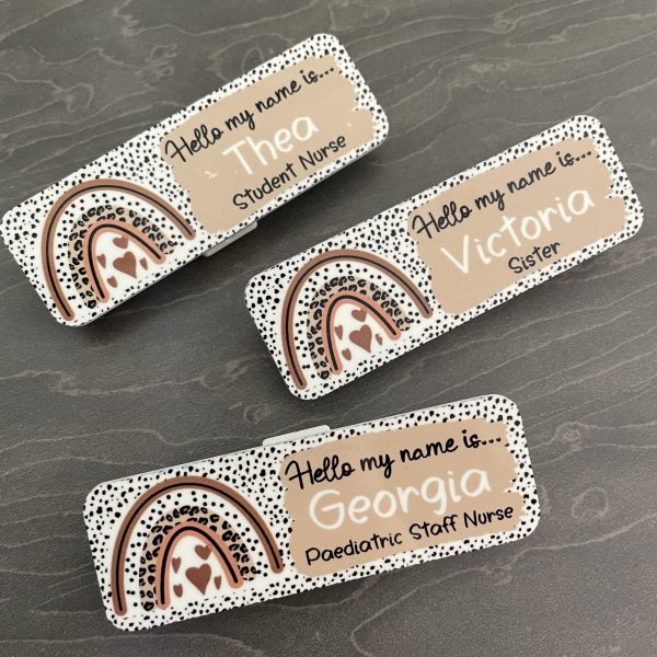Personalised Hello my name is Leopard rainbow spot Print Name Badge