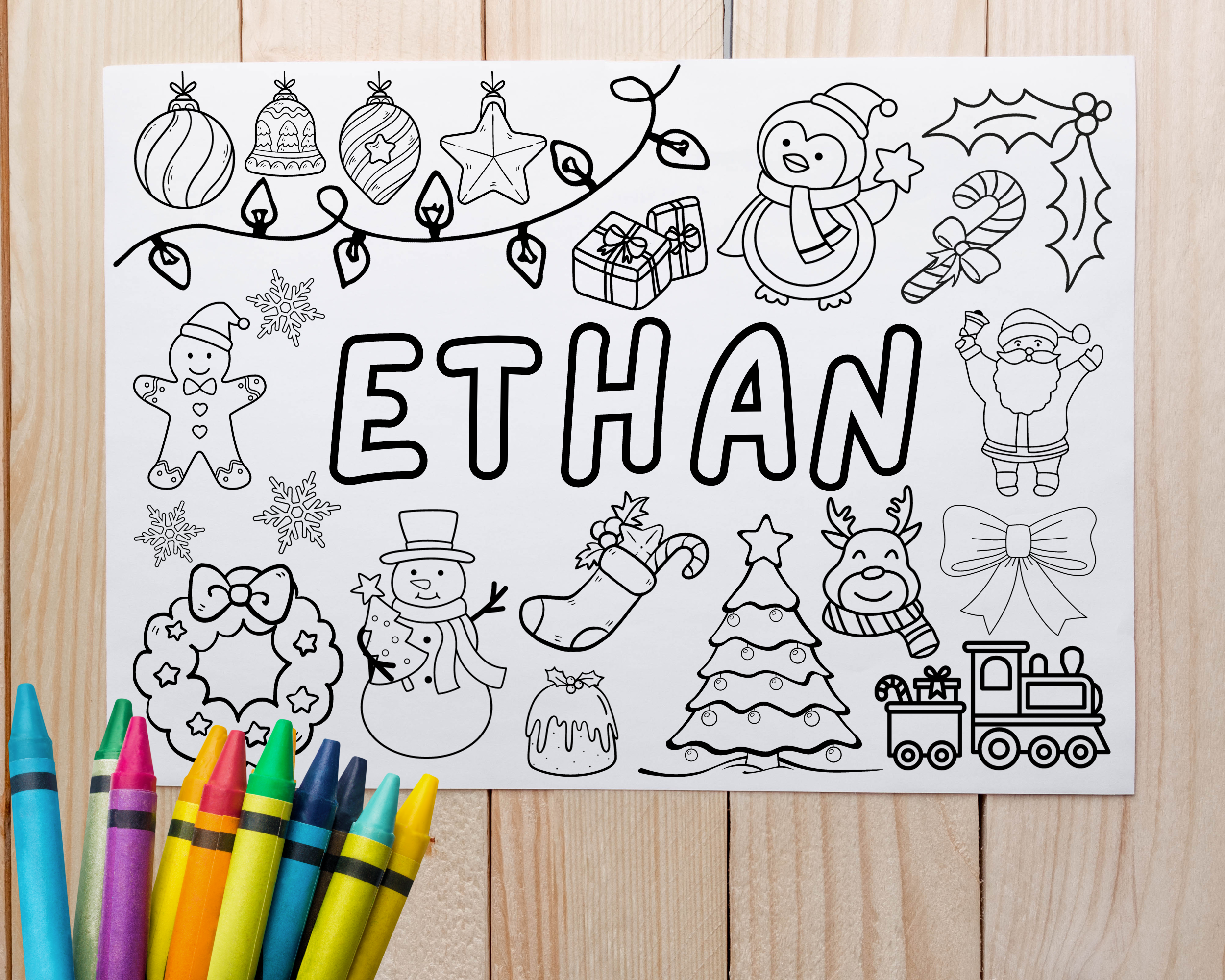 Personalised Children's Christmas Colouring Placemat Sheet, Kids Xmas Activity, Christmas Eve Box, Stocking Filler gift, Elf on the shelf drawing page - Image 2